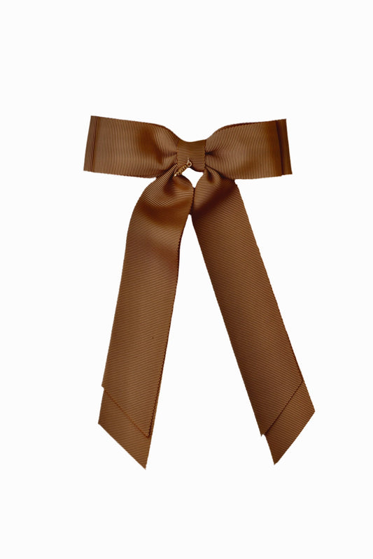 Madeline Petersham Long Tail Bow Clip - Caramel