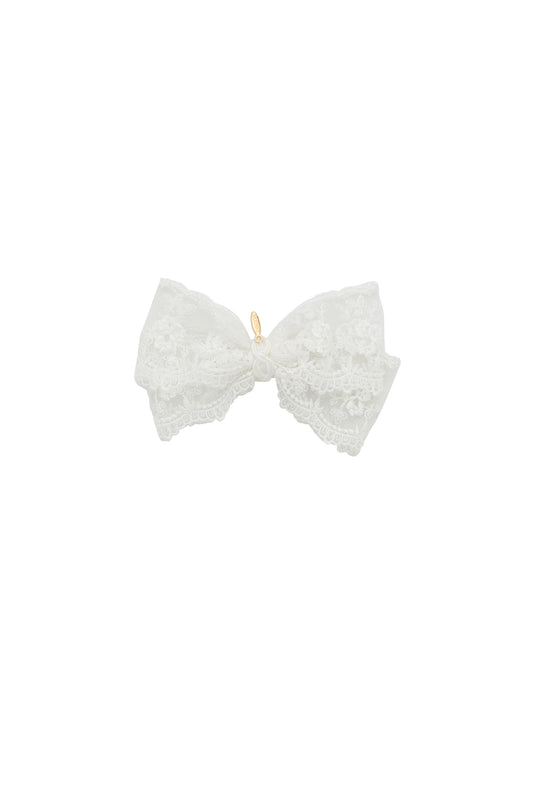 Dahlia Lace Bow Clip - White