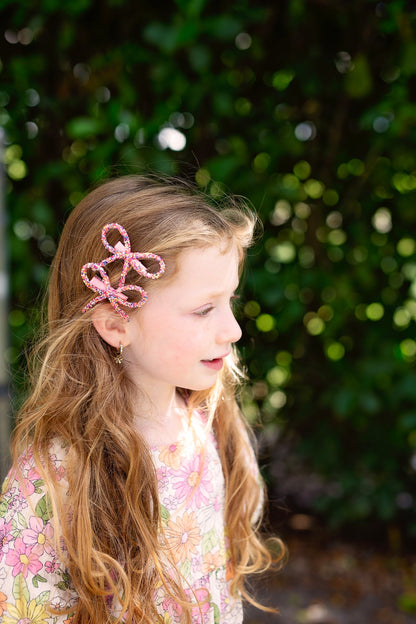 Mini Glitter Bows Clip Set of 2 - Light Pink