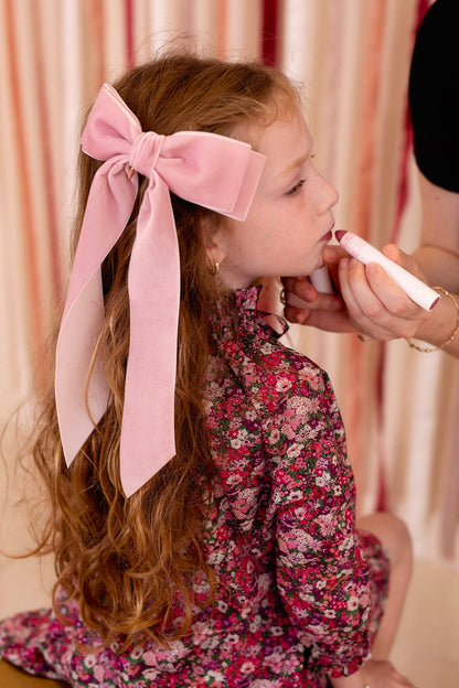 Madeline Velvet Long Tail Bow Clip - Dusty Rose (Handmade in the USA!)