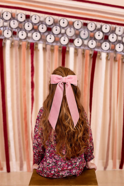 Madeline Velvet Long Tail Bow Clip - Light Pink (Handmade in the USA!)