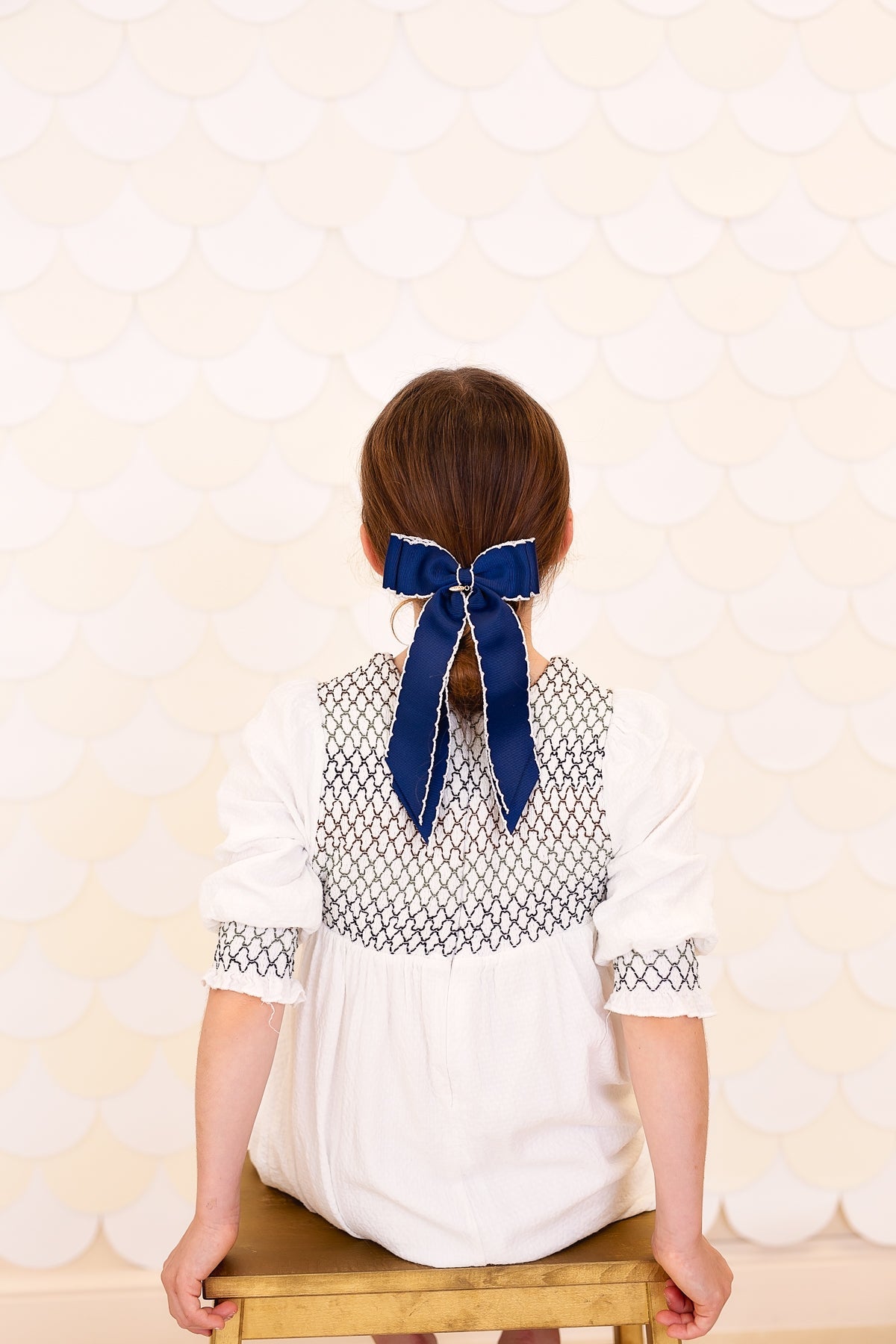 Madeline Small Bow Moonstitch Clip - Vanilla