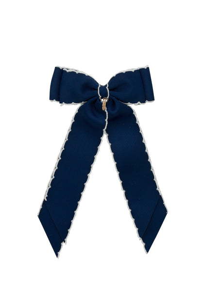 Madeline Small Bow Moonstitch Clip - Navy