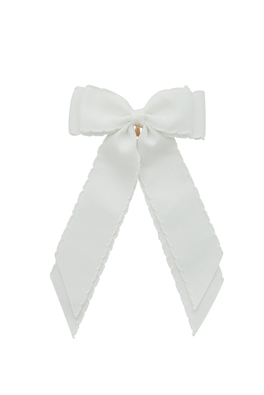 Madeline Small Bow Moonstitch Clip - White