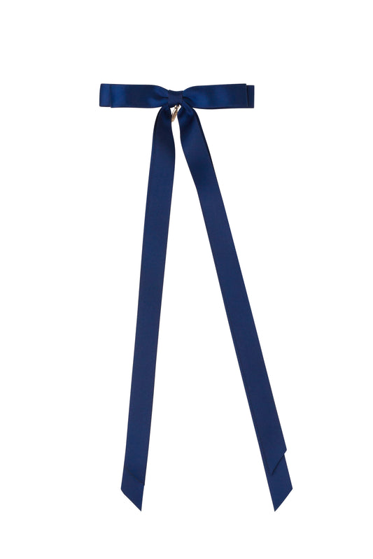 Matilda Satin Long Tail Bow Clip - Navy