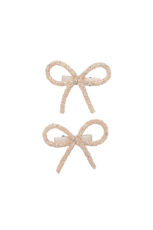 Mini Glitter Bows Clip Set of 2 - Cream