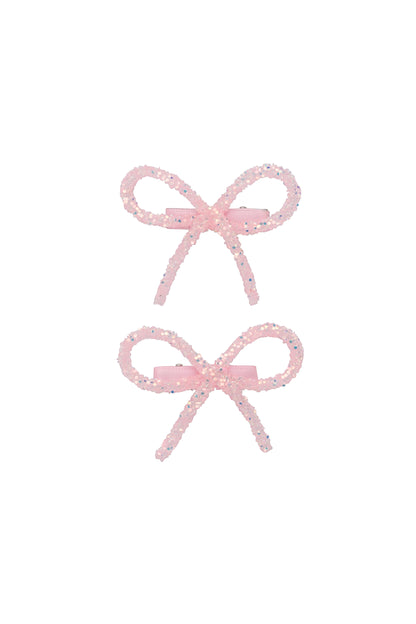 Mini Glitter Bows Clip Set of 2 - Light Pink