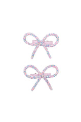 Mini Glitter Bows Clip Set of 2 - White Sparkle