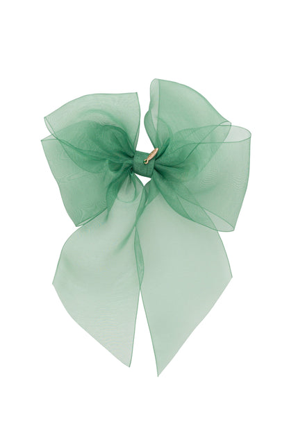 Oversized Organza Bow Clip  - Green (Handmade in the USA!)