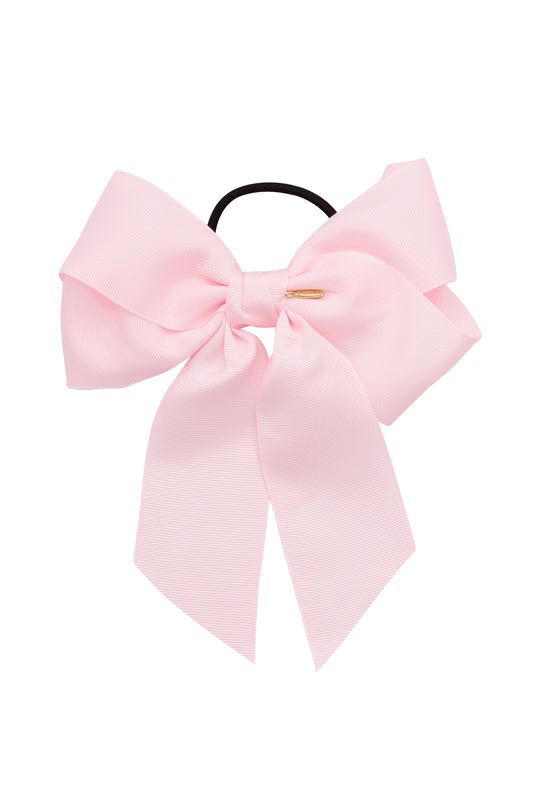 Oversized Bow Pony/Clip - Powder Pink Grosgrain