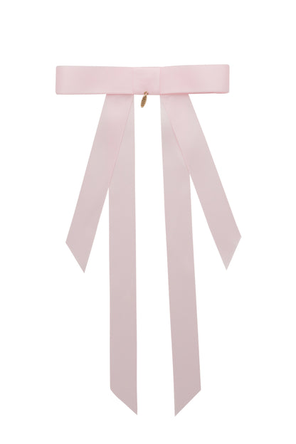 Piper Bow Long Satin Clip - Powder Pink