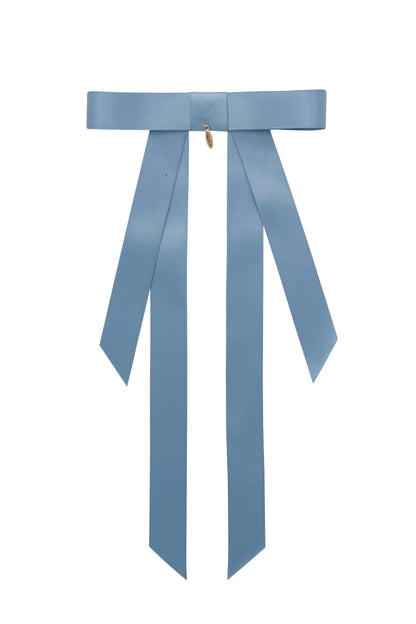 Piper Bow Long Satin Clip - French Blue