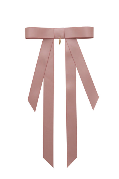 Piper Bow Long Satin Clip - Blush Mauve