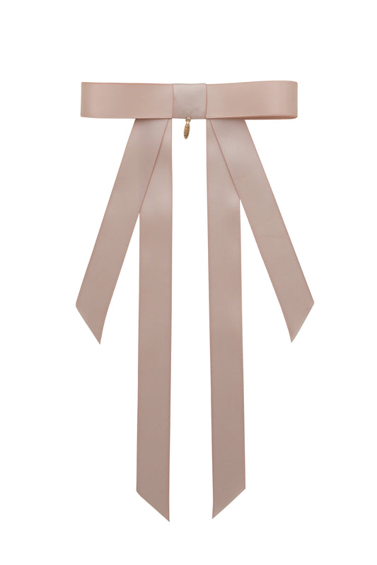 Piper Bow Long Satin Clip - Vanilla