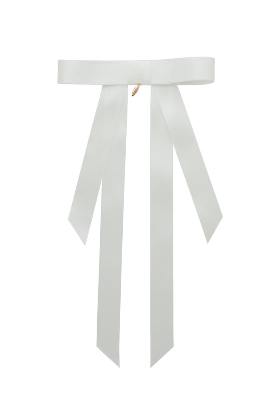 Piper Bow Long Satin Clip - White