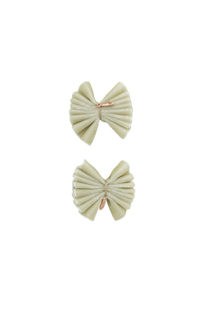 Velvet Pleated Butterfly Bow Clip Set - Antique Green (Handmade in the USA!)