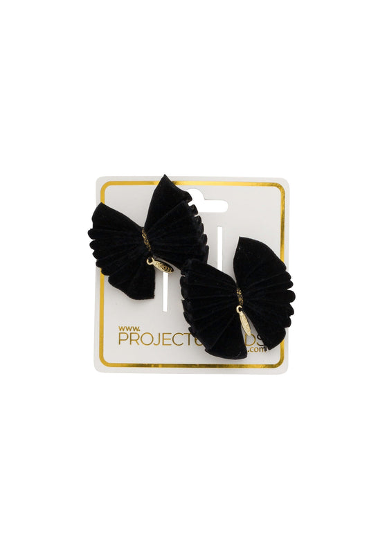 Velvet Pleated Butterfly Bow Clip Set - Black (Handmade in the USA!)