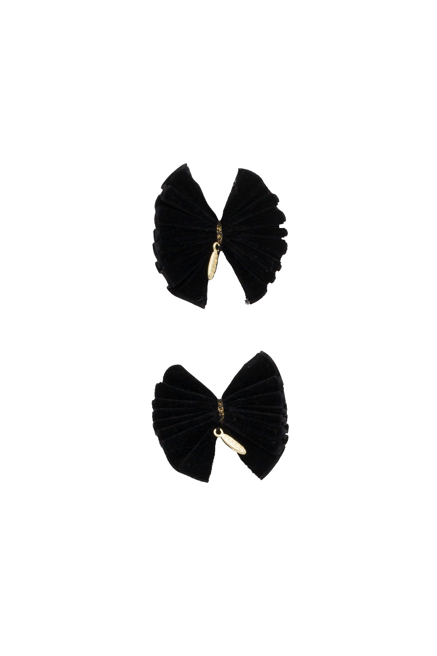 Velvet Pleated Butterfly Bow Clip Set - Black (Handmade in the USA!)