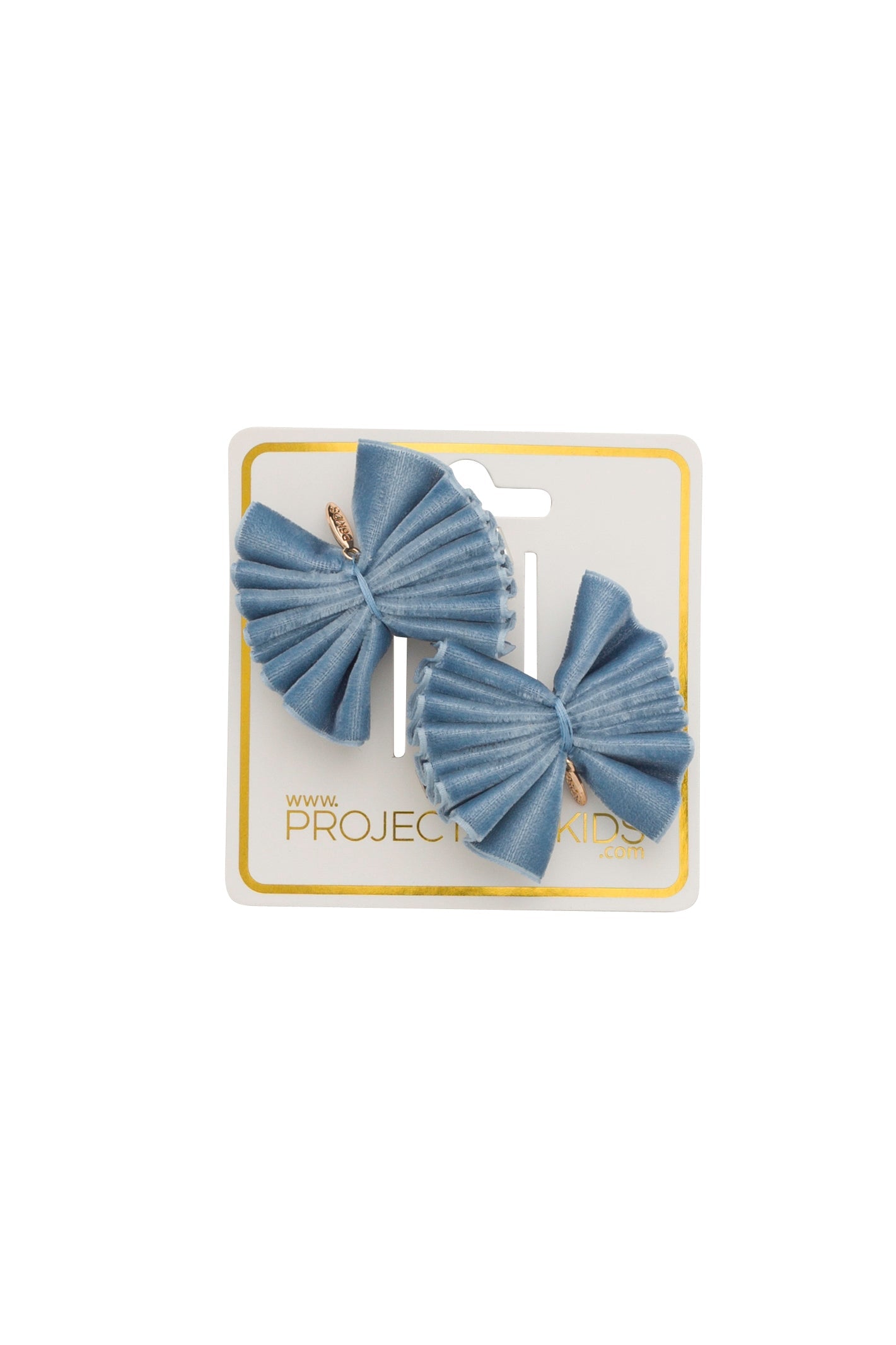 Velvet Pleated Butterfly Bow Clip Set - Denim Blue (Handmade in the USA!)