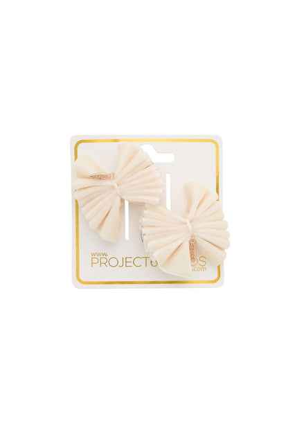 Velvet Pleated Butterfly Bow Clip Set - Ivory (Handmade in the USA!)