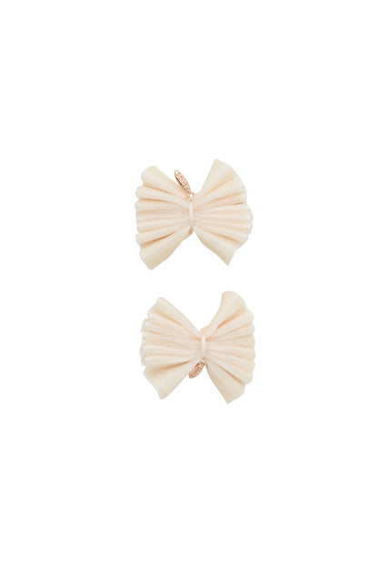 Velvet Pleated Butterfly Bow Clip Set - Ivory (Handmade in the USA!)