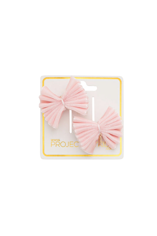 Velvet Pleated Butterfly Bow Clip Set - Light Pink (Handmade in the USA!)