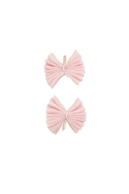 Velvet Pleated Butterfly Bow Clip Set - Light Pink (Handmade in the USA!)