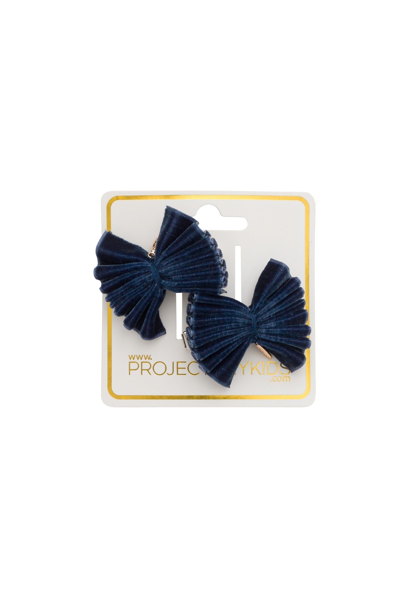 Velvet Pleated Butterfly Bow Clip Set - Navy (Handmade in the USA!)