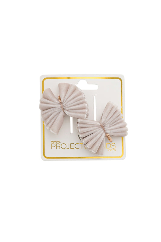 Velvet Pleated Butterfly Bow Clip Set - Taupe (Handmade in the USA!)