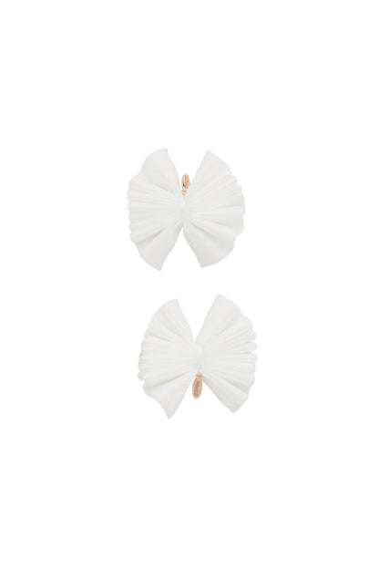 Velvet Pleated Butterfly Bow Clip Set - White (Handmade in the USA!)