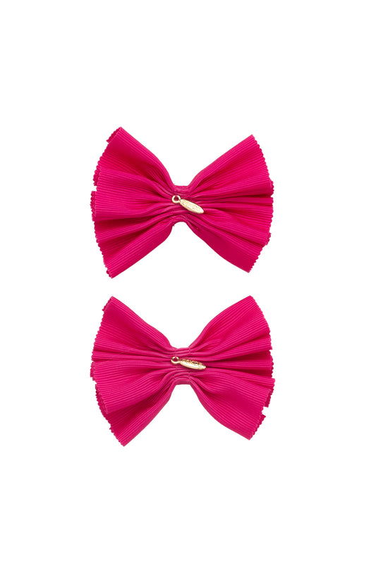 Pleated Palm Piggies Clip Set - Hot Pink