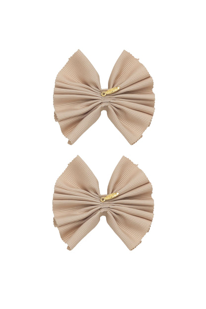 Pleated Palm Piggies Clip Set - Taupe Khaki