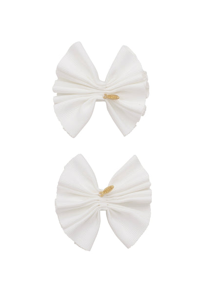 Pleated Palm Piggies Clip Set - White