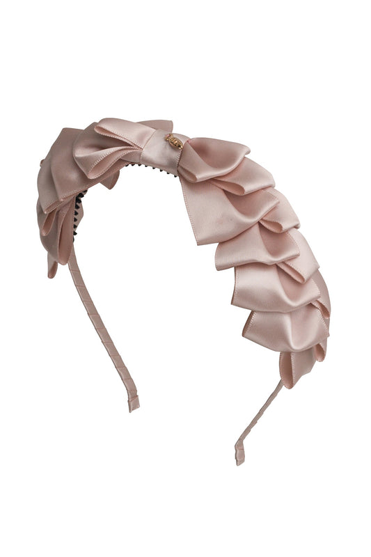 Pleated Ribbon Satin Headband - Vanilla