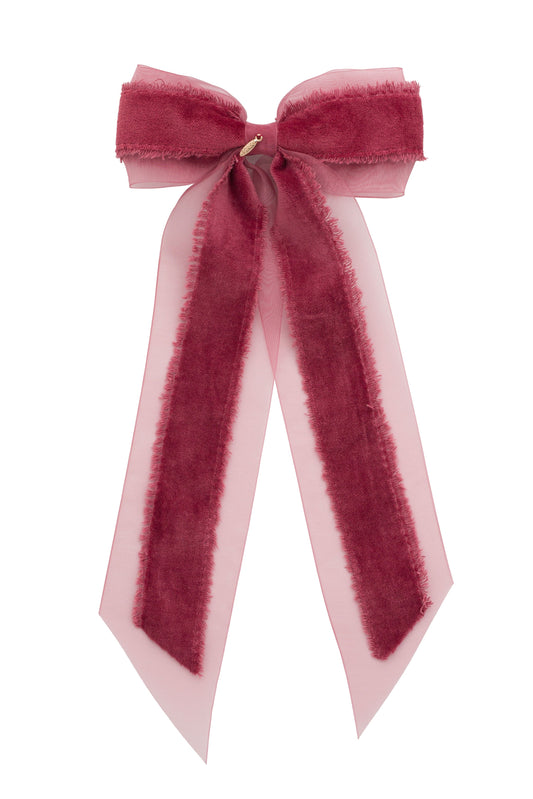 Primrose Princess Long Tail Bow Clip - Cranberry (Handmade in the USA!)