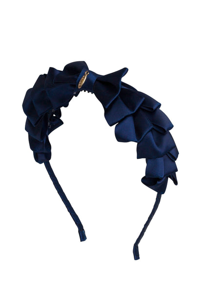 Pleated Ribbon Satin Headband - Navy