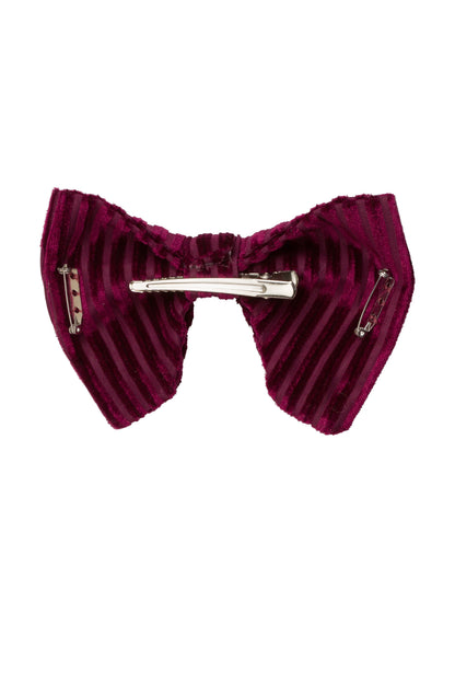 Beauty & The Beast Bowtie/Hair Clip - Burgundy Velvet Stripe - PROJECT 6, modest fashion