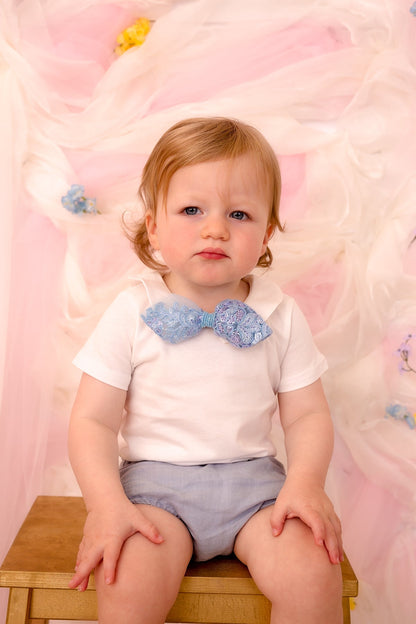 Ballroom Tapered Clip/Bowtie - Light Blue Brocade