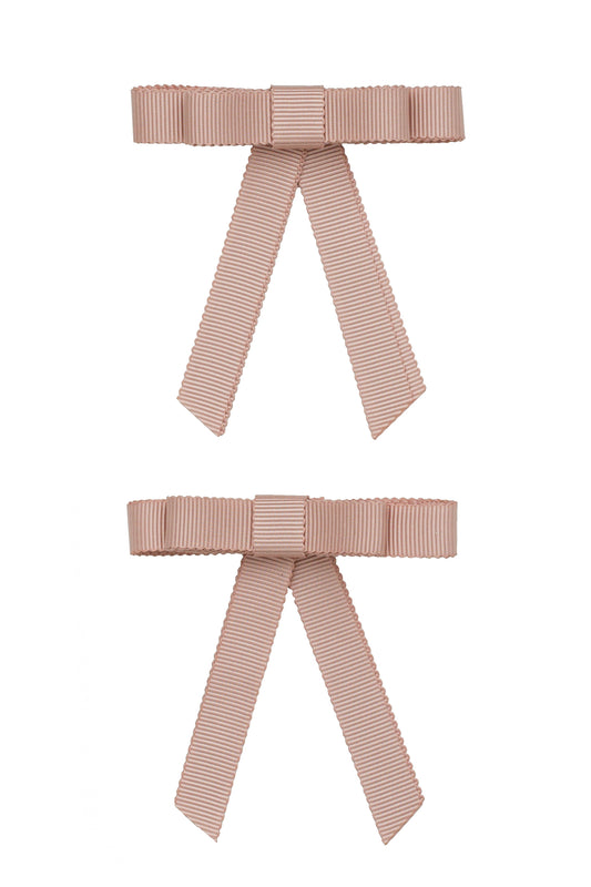 Grosgrain Bow Clip Set (2) - Vanilla Taupe