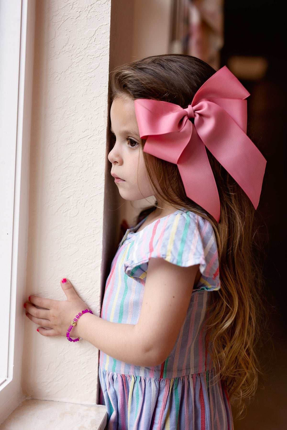 Oversized Bow Clip - Grey Grosgrain