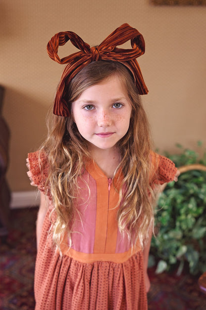 Party Bow Headband - Rust Velvet Stripe - PROJECT 6, modest fashion