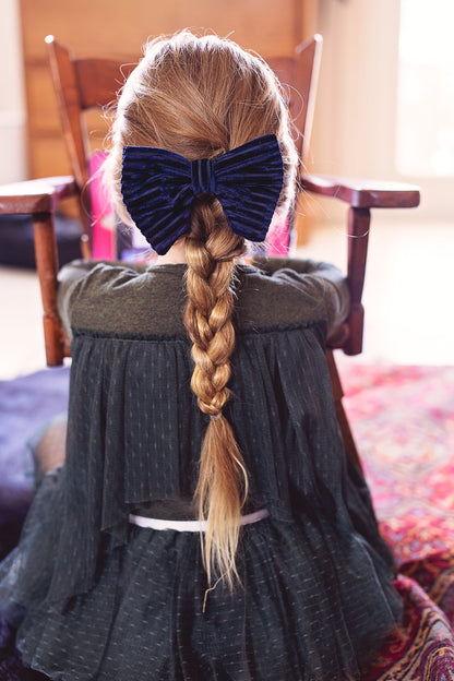 Beauty & The Beast Bowtie/Hair Clip - Navy Velvet Stripe - PROJECT 6, modest fashion