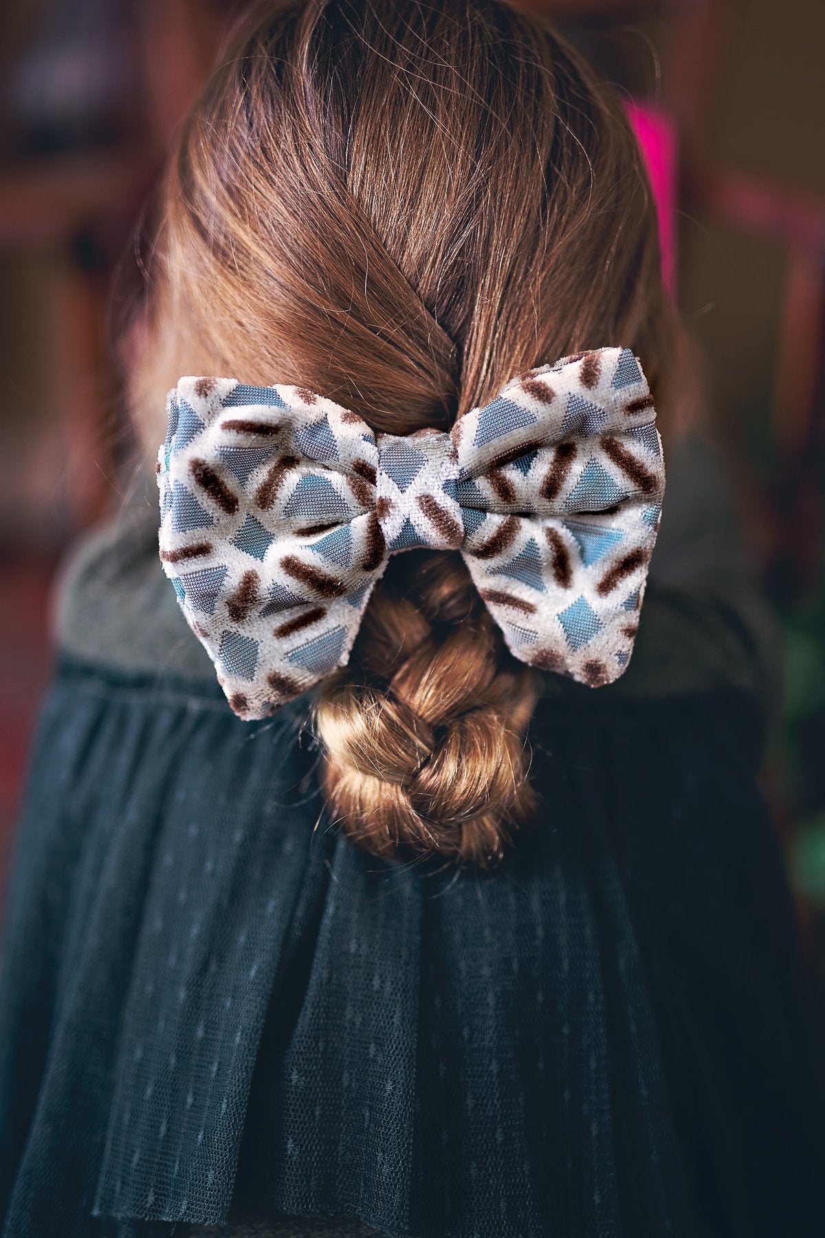 Beauty & The Beast Bowtie/Hair Clip - Black/White Speckled Velvet - PROJECT 6, modest fashion