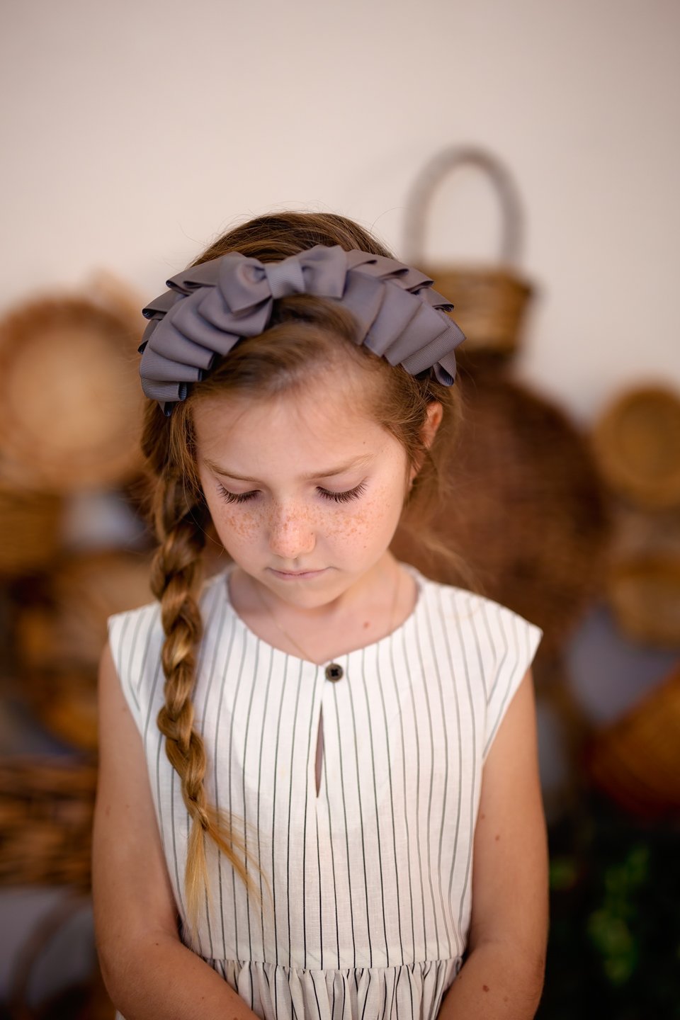 Pleated Ribbon Grosgrain Headband - Cream - PROJECT 6, modest fashion