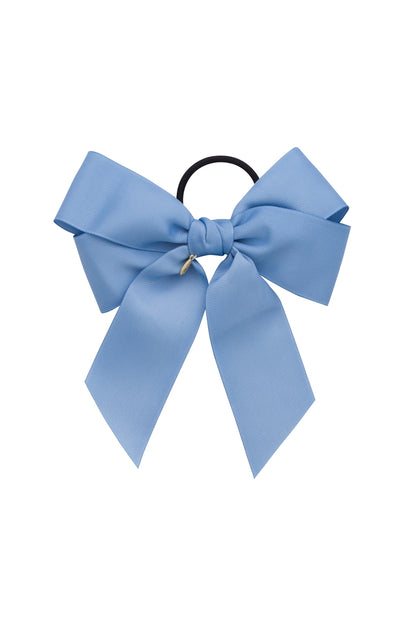 Oversized Bow Pony/Clip - French Blue Grosgrain