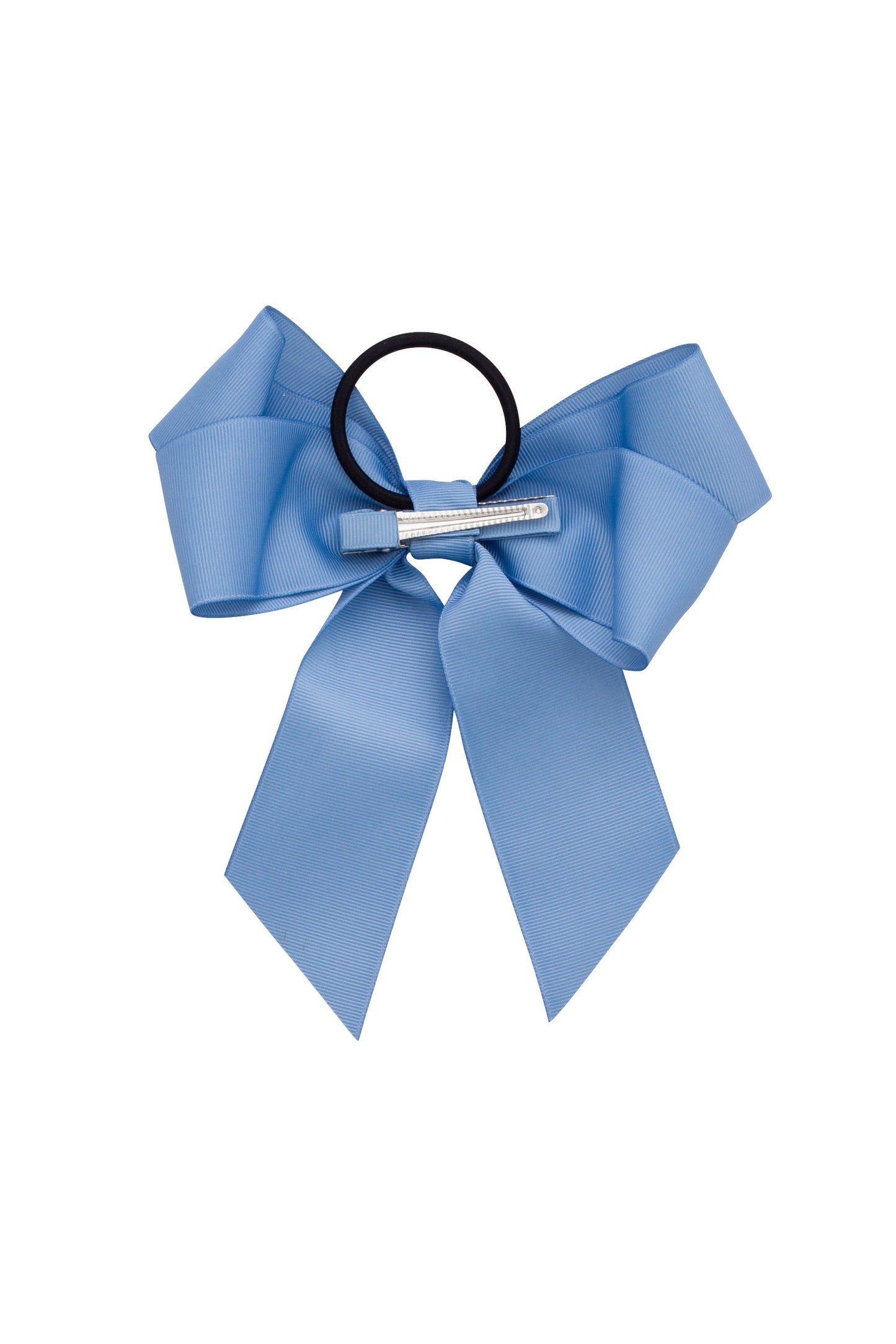 Oversized Bow Pony/Clip - French Blue Grosgrain