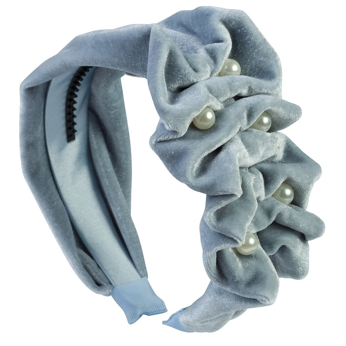 Ruffled Pearl Velvet Headband - Antique Blue - PROJECT 6, modest fashion