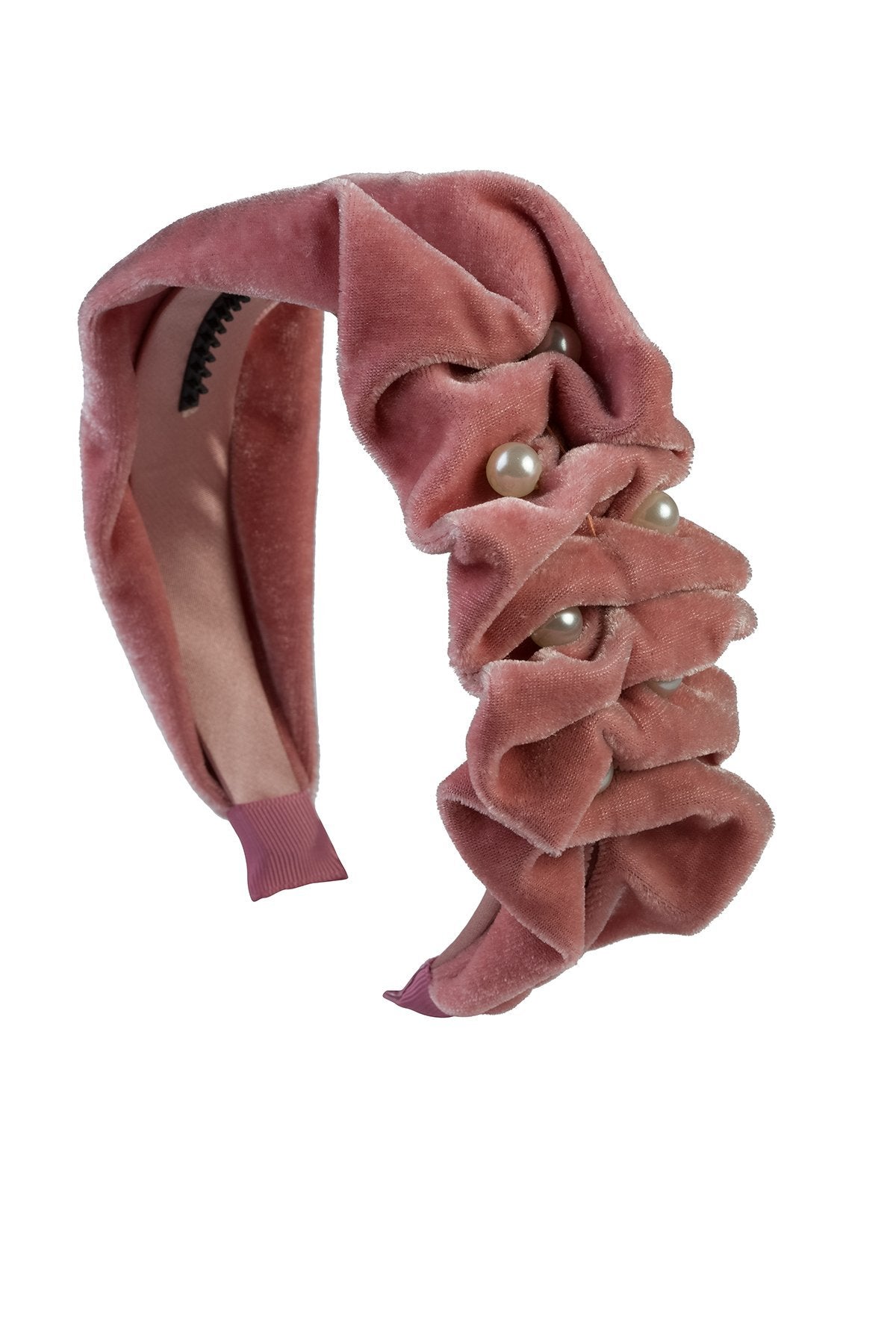 Ruffled Pearl Velvet Headband - Rose - PROJECT 6, modest fashion