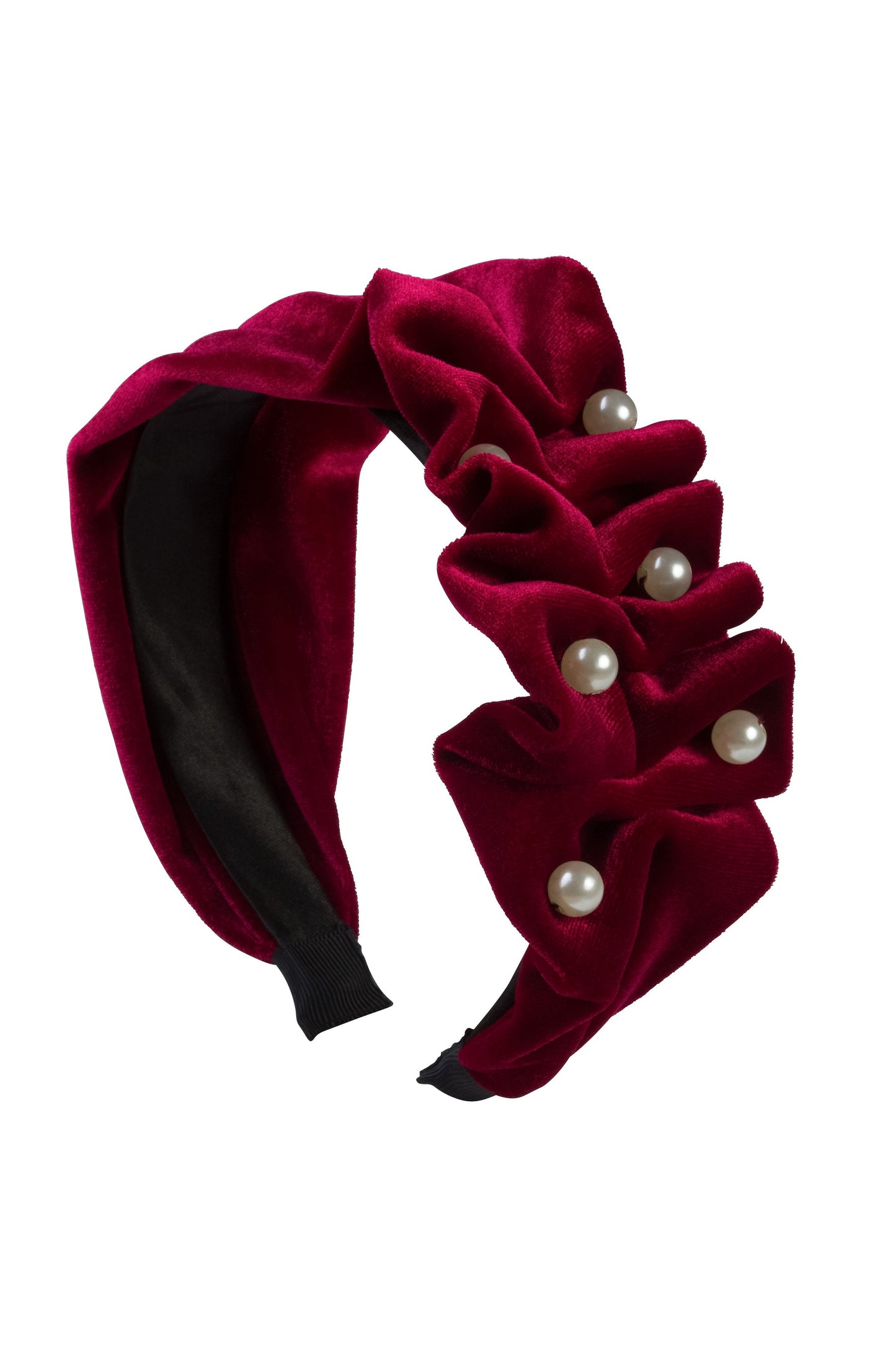 Ruffled Pearl Velvet Headband - Burgundy - PROJECT 6, modest fashion